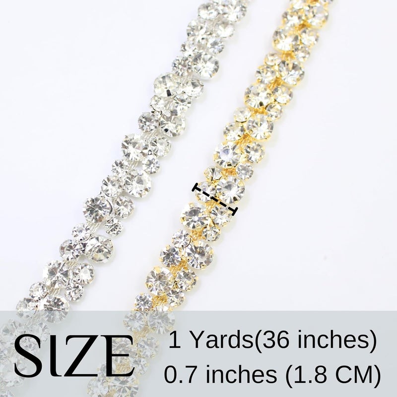 PEARLY JUN 1 Yard Rhinestone Trim Chain Gold Applique Stringing Ribbon DIY Jewelry Wedding Party Bracelets Craft Bridal Bouquets Embellishment Accessories - Image 2